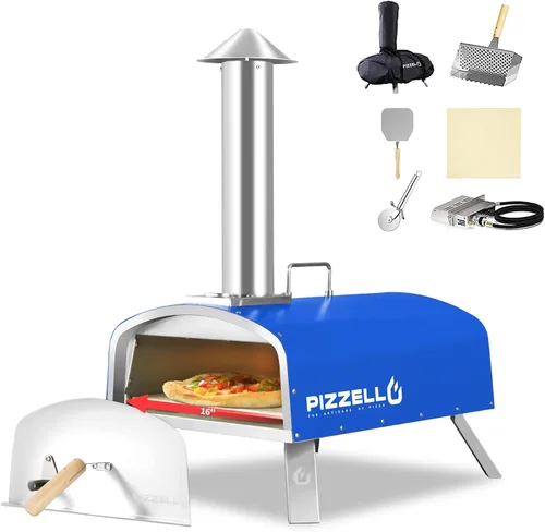 Miniatura 13 de PIZZELLO Horno de pizza para exteriores de 12 pulgadas, con propano y leña, multicombustible, con quemador de gas, bandeja de madera, piedra, Negro