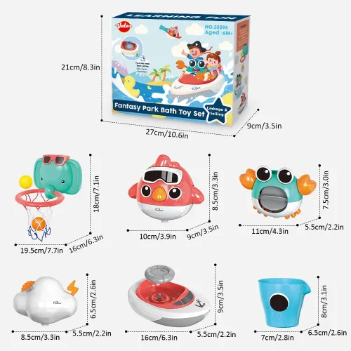 Miniatura 8 de VATOS Juguetes de baño para bebés, juguetes de baño de baloncesto de elefante para bebés, niños y niñas de 1 año, juego de bañera para bebés