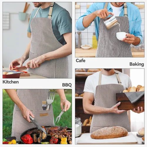 Miniatura 7 de NLUS Paquete de 2 delantales de cocina para mujeres con bolsillos, delantales de cocina ajustables, delantales de chef para mujeres y hombres