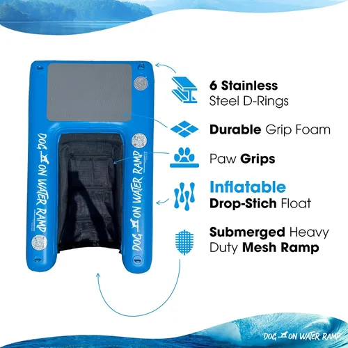 Miniatura 2 de Rampa de agua para perros para barco, muelle o piscina. Para perros de hasta 200 libras para salir fácilmente del agua. Flotable. Incluye bomba