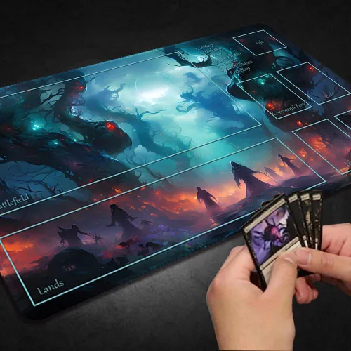 Miniatura 5 de Tapete de juego MTG cosido de alta calidad con zonas y parte trasera de goma antideslizante, tapete de juego TCG para MTG y otros juegos de cartas