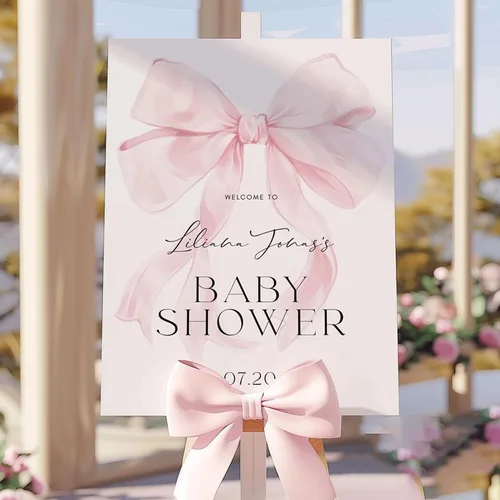 Miniatura 17 de Letrero de bienvenida personalizado con lazo rosa, editable imprimible para fiesta de bebé, letrero de baby shower con lazo rosa #12 Baby Shower #12