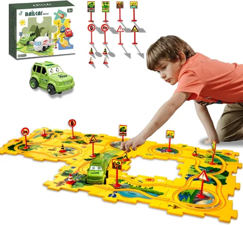 Miniatura 15 de Regalo de cumpleaños para niño de 4 años, Set de pista de autos de carreras con rompecabezas para niños, Set de pista de autos Puzzle Racer