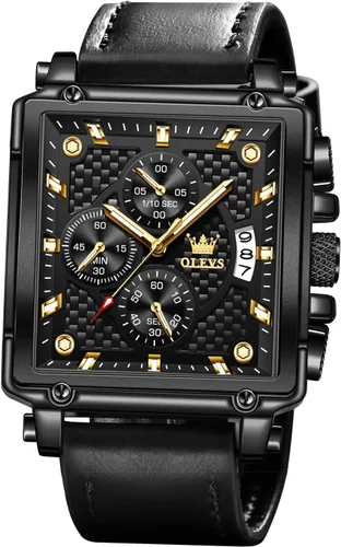 Miniatura 12 de OLEVS Relojes cuadrados para hombre, cronógrafo de cuero marrón, reloj de negocios de moda, luminoso, impermeable, relojes de pulsera casuales