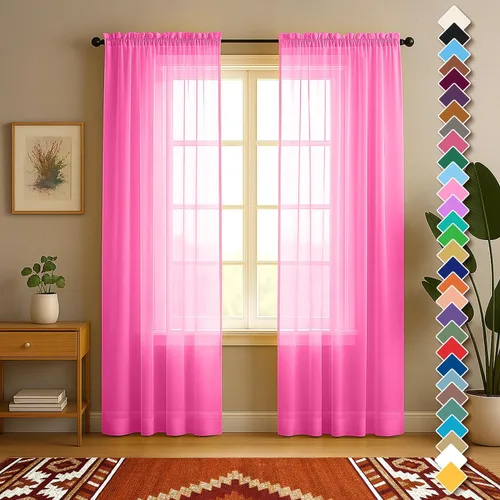 Miniatura 46 de YHSF Cortinas traslúcidas – Juego de 2 paneles para decoración del hogar – Elegantes cortinas de gasa sólida con bolsillo para barra