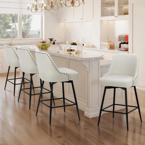 Miniatura 9 de COLAMY Juego de 2 taburetes de bar, sillas giratorias de altura de mostrador de 26 pulgadas con respaldo, asiento acolchado grueso y reposapiés
