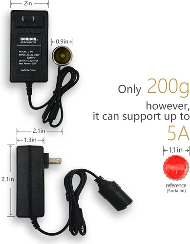 Miniatura 4 de Convertidor de CA a CC de 60 W, 5 A, adaptador de encendedor de cigarrillos de automóvil, adaptador de 110 V/120 V a 12 V AC/DC fuente