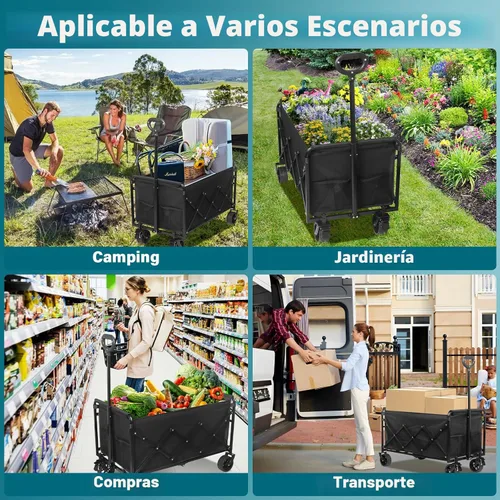 Miniatura 7 de Carro plegable con ruedas: Carro utilitario plegable de 500LBS de alta resistencia - Carro portátil todo terreno para compras de comestibles