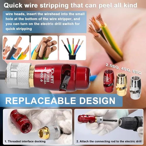 Miniatura 3 de Herramienta automática de pelado y torsión de cables para taladro, kit de conector de pelacables eléctricos para cables 2.5 - Tornillo de tuerca