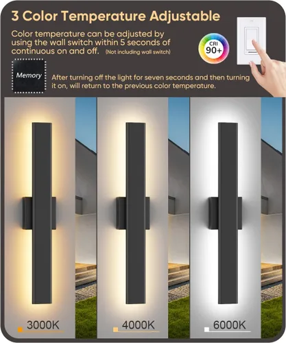 Miniatura 5 de Aipsun Aplique de pared negro para exteriores, 3000 K, 4000 K, 6000 K, 23.6 pulgadas, luz exterior moderna de 23.6 pulgadas, 1 paquete, luz de pared