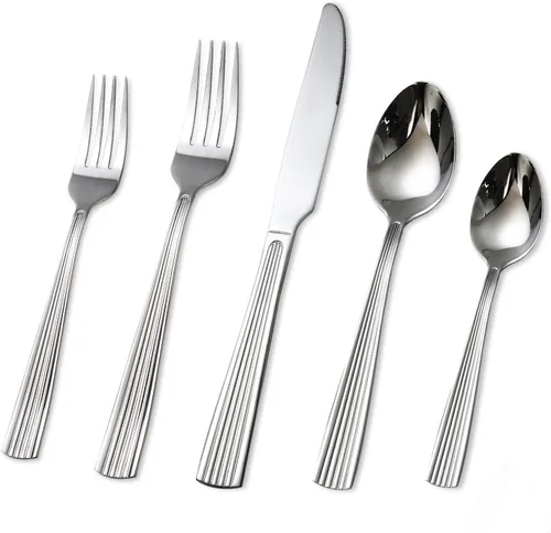 DECCO - Juego de cubiertos de 20 piezas (tenedor de cena, tenedor de ensalada, cuchillo, cuchara, cucharadita) en cubiertos aptos para lavavajillas,
