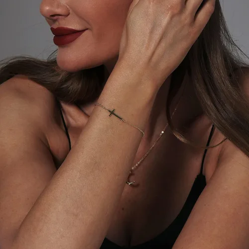 Miniatura 6 de Pulsera delicada de oro para mujer, chapada en oro de 14 quilates, ligera, pulsera de cadena de espiga de espiga con círculo, dije minimalista hecho