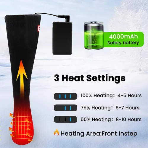 Miniatura 4 de Calcetines calefactables con batería eléctrica recargable para hombres y mujeres con 3 niveles de calefacción ajustables para esquí, equitación, caza