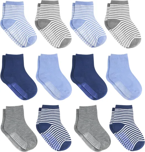 Debra Weitzner 12 pares de calcetines antideslizantes para niños y niñas, calcetines antideslizantes para bebés y niños