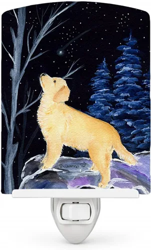 Caroline's Treasures SS8392CNL Starry Night Golden Retriever - Luz nocturna de cerámica compacta, con certificación UL, ideal para dormitorio, baño,