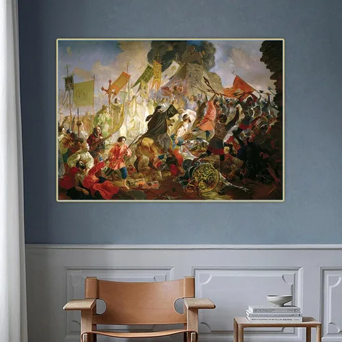 Miniatura 2 de Karl Bryullov, Impresión en lienzo, "El asedio de Pskov por el rey polaco Stefan Batory", Reproducción de cuadro famosa, Cuadro de arte de pared