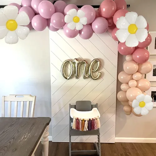 Miniatura 3 de Sweet Baby Co. - Guirnalda de globos de margaritas con decoración de fiesta de cumpleaños retro hippie, globos de flores, 18, 10, 5 pulgadas, rosa