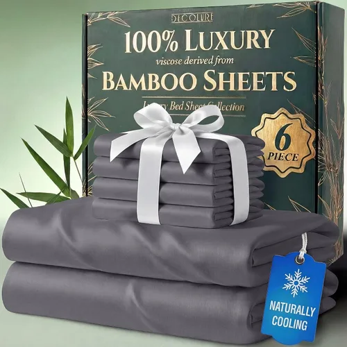 Miniatura 23 de DECOLURE Juego de sábanas 100% viscosa derivada de bambú, tamaño individual, sábanas de lujo de 4 piezas de enfriamiento natural, juego de cama