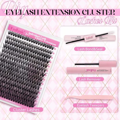 Miniatura 2 de FADLASH Kit de Extensiones de Pestañas DIY Pestañas Individuales en Racimos Pegamento y Sellador para Pestañas, Removedor de Pegamento para Racimos