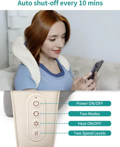 Miniatura 3 de Shiatsu Masajeador de cuello y espalda con calor ajustable, almohada eléctrica de amasamiento de espalda para hombros, cintura, muslos y tejido