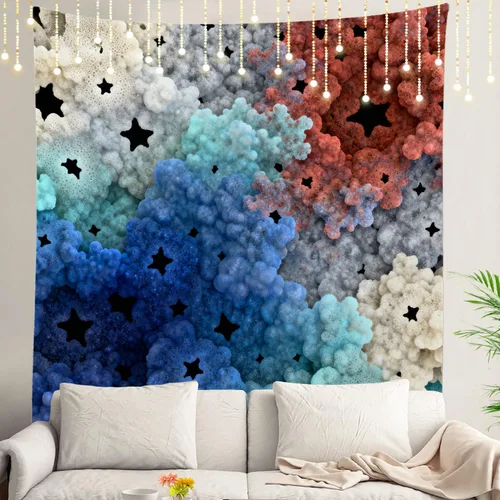 Miniatura 123 de Shrahala Tapiz de pared azul brillante, acuarela azul degradado para colgar en la pared, tapiz grande decorativo de fibra de poliéster, dobladillo