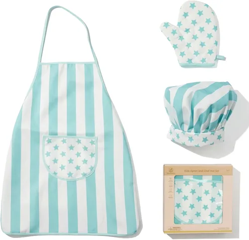 Juego de delantal y gorro de chef para niños, 3 piezas, kits de cocina y horneado para niños, juguete de juego de roles para niños, regalo de cocina