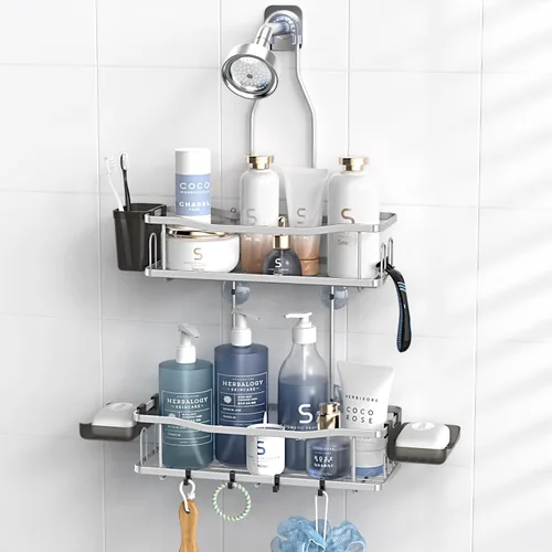 Miniatura 11 de Aitatty Organizador de baño colgante para ducha: estantes de ducha inoxidables sobre el cabezal de ducha, sin taladrar en el interior, estantes