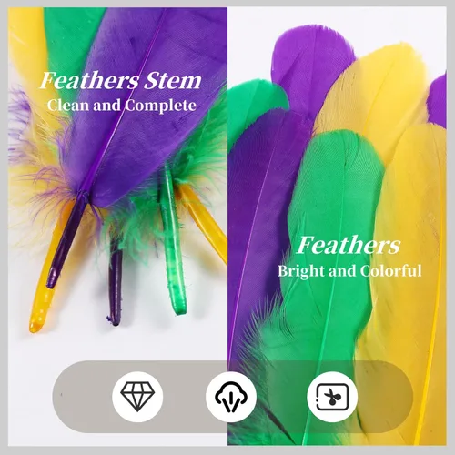Miniatura 5 de Holmgren Plumas de Artesanía de Mardi Gras a Granel – 200 piezas Plumas de Ganso Grandes de 5-6 pulgadas para Decoración de Mardi Gras Carnaval