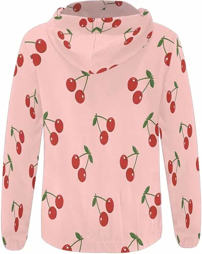 Miniatura 3 de InterestPrint Sudadera con capucha de manga larga para mujer, con cremallera completa, color rojo flor de cerezo