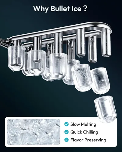 Miniatura 4 de EUHOMY Máquina para hacer hielo para encimera con asa, 26.2 libras por día, 9 cubos de bala en 6 minutos, máquina de hielo portátil autolimpiante