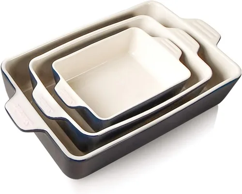 Miniatura 11 de Sweejar - Juego de utensilios de cerámica para hornear, moldes rectangulares para lasaña para cocinar, cocina, cena de pasteles, banquetes y uso Jade