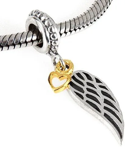 Miniatura 4 de Abalorio de ala de ángel de plata de ley 925 con diseño de plumas de amor para pulsera Pandora (B)