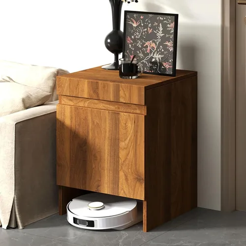 Gabinete de almacenamiento con puertas para robot aspirador, mesa auxiliar para oficina en casa, estante independiente de madera para sala de estar,
