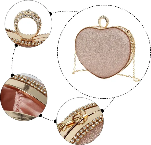 Miniatura 5 de Reberomantic Bolso de noche en forma de corazón Bolso de embrague de terciopelo Bolso de noche sólido