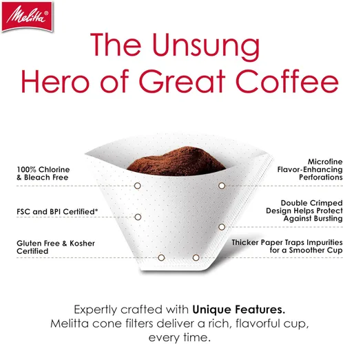 Miniatura 3 de Melitta Filtros de café con cono #4, color blanco, 100 unidades (paquete de 6), 600 filtros en total, se adapta a todas las cafeteras de cono de 8 a