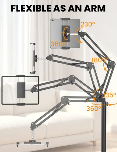Miniatura 6 de Soporte de piso para tableta, soporte de metal giratorio de 360 grados, soporte para iPad de altura y ángulo ajustables, soporte universal