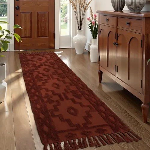 Miniatura 21 de Uphome Alfombra bohemia para pasillo de 2 x 6 pies, color beige, de algodón, lavable, con borlas, tejida a mano, alfombra de pasillo occidental