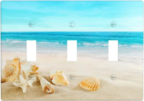 Miniatura 20 de Cubierta para interruptor de luz, diseño de conchas marinas en la playa, placas de pared de 2 bandas, 1 paquete