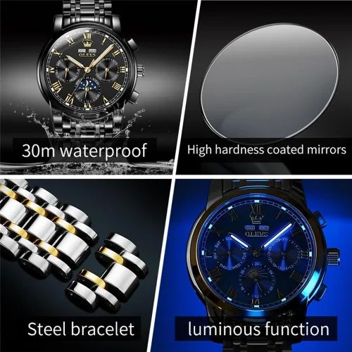 Miniatura 4 de OLEVS Relojes para hombre automático mecánico de cuerda automática reloj de pulsera multifunción calendario impermeable luminoso