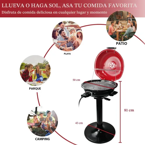 Miniatura 4 de Techwood - Parrilla eléctrica para barbacoa para interiores y exteriores, parrilla portátil extraíble de 1600 W con bandeja ajustable de calor y Rojo