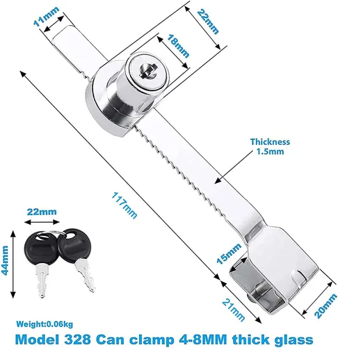 Miniatura 2 de Generic Cerradura de puerta corrediza de cristal, cerradura de trinquete con acabado cromado, con llave similar, a prueba de niños pequeños, paquete