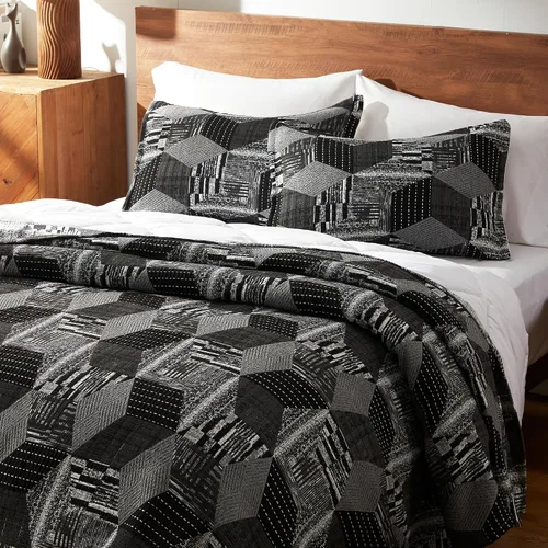 Miniatura 2 de SLEEP ZONE Juego de edredón de jacquard geométrico, tamaño individual/individual XL, 2 piezas, ultra suave, ligero con 1 funda de almohada, juego