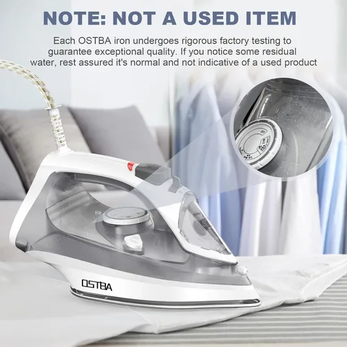 Miniatura 2 de OSTBA Plancha de vapor de 1600 W para ropa con suela antiadherente de calentamiento rápido, esfera de termostato precisa, autolimpieza, antical