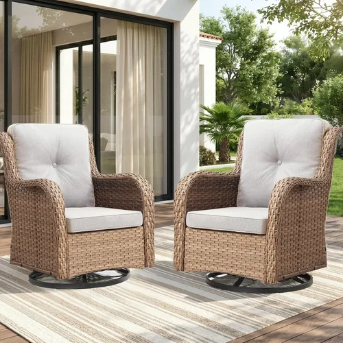 Miniatura 19 de Rilyson Mecedora de mimbre - Juego de 2 sillas mecedoras de mimbre para patio, sillas mecedoras de ratán para porche al aire libre, terraza, jardín