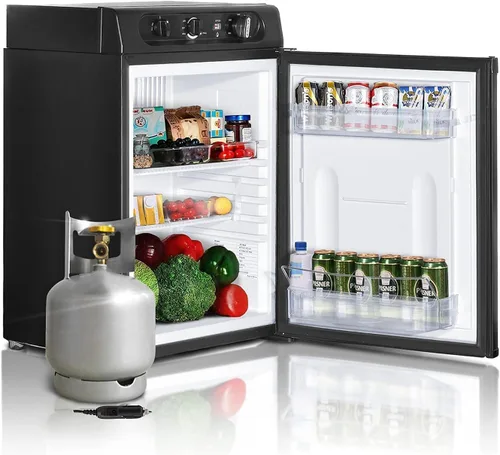 SMETA Refrigerador de propano de 12 V, mini refrigerador de 3 vías a gas RV sin congelador para automóvil, cámper, camión, remolque, refrigeradores