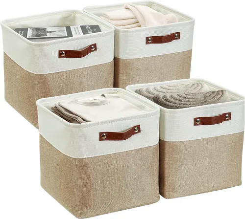 DECOMOMO - Contenedores de tela para almacenamiento, cubos de 11 x 11 pulgadas, canasta decorativas con asas para organizar estantes y armarios (4