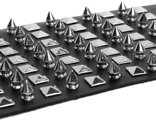 Miniatura 5 de STWTR Pulsera de cuero con correa ancha unisex con tachuelas de metal negro