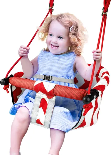 Columpio para niños pequeños – Cómodo columpio para bebé, interior y exterior, asiento de columpio para niños, arnés de seguridad, sistema de Rojo