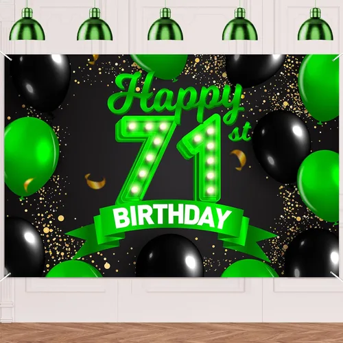 Miniatura 65 de Cartel de feliz cumpleaños 26 verde y negro, telón de fondo con texto en inglés "Cheers to 26 years old confeti", globos de confeti, decoración
