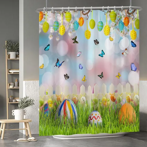 Miniatura 90 de Baocicoo - Cortina de ducha de abeja de miel, diseño de abeja de caricaturas, pista voladora, rústica, floral, para baño, decoración de bañera